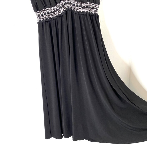 Talbots Black V-Neck White Embroidered Short Sleeve Midi Dress - Picture 3 of 8